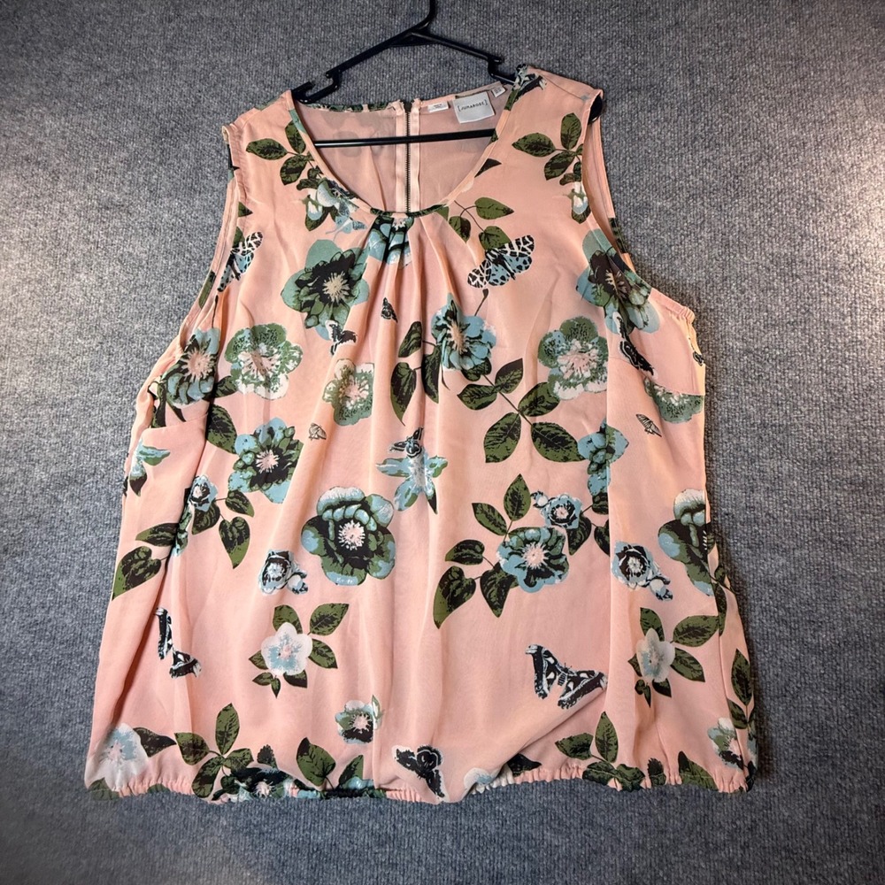 Junarose Womens Plus Size 20 Peach Floral Butterfly Sleeveless Bubble Hem Blouse